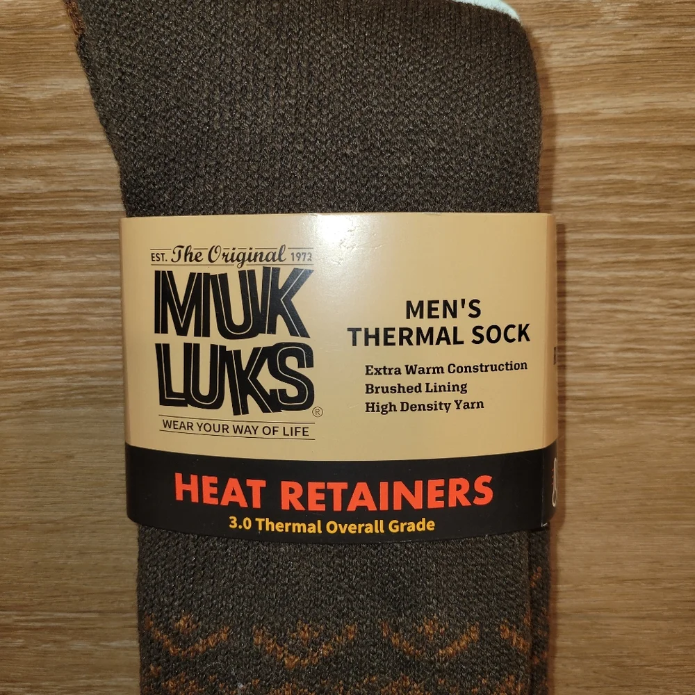 Muk Luks Men Socks Thermal 1 Pair Heat Retainers 3.0 Brown High Density New